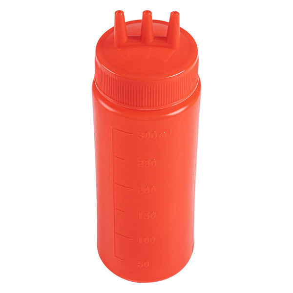 Restaurantware Sauce Tek 12 Oz Red Plastic Ketchup Squeeze Bottle - With Triple Dispersion Tip - 6 Count Box