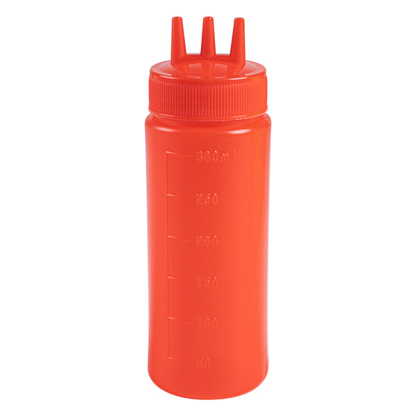 Restaurantware Sauce Tek 12 Oz Red Plastic Ketchup Squeeze Bottle - With Triple Dispersion Tip - 6 Count Box