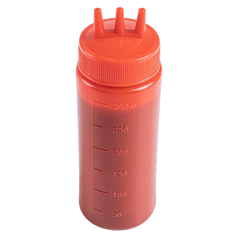 restaurantware Sauce Tek 12 oz Red Plastic Ketchup Squeeze Bottle - with Triple Dispersion Tip - 6 count box