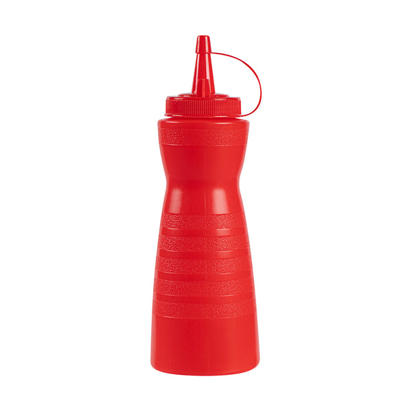 Restaurantware Sauce Tek 12 Oz Red Plastic Squeeze Bottle - With Cap - 2 1/4" X 2 1/4" X 7 3/4" - 1 Count Box