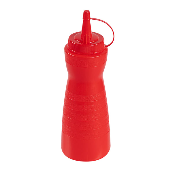 Restaurantware Sauce Tek 12 Oz Red Plastic Squeeze Bottle - With Cap - 2 1/4" X 2 1/4" X 7 3/4" - 1 Count Box