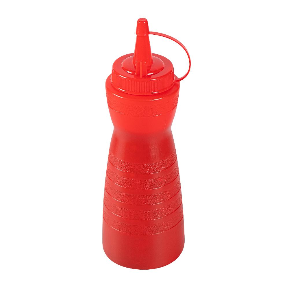 restaurantware Sauce Tek 12 oz Red Plastic Squeeze Bottle - with Cap - 2 1/4" x 2 1/4" x 7 3/4" - 1 count box