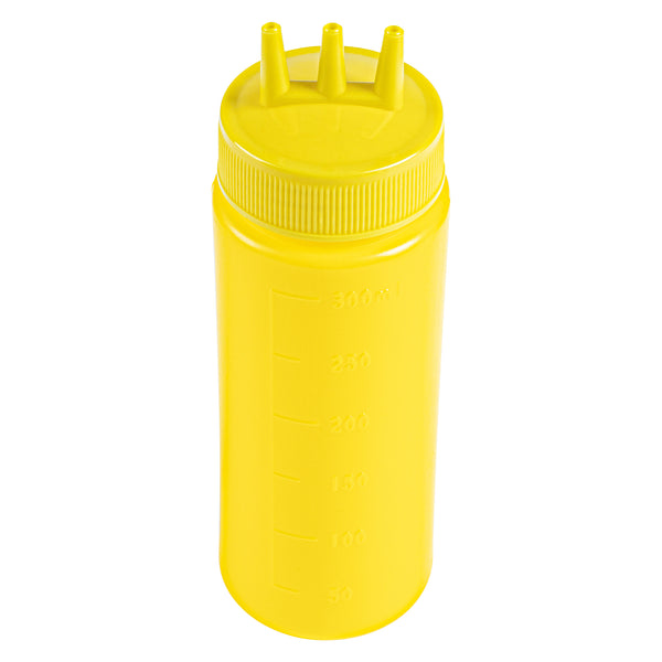 Restaurantware Sauce Tek 12 Oz Yellow Plastic Mustard Squeeze Bottle - With Triple Dispersion Tip - 6 Count Box