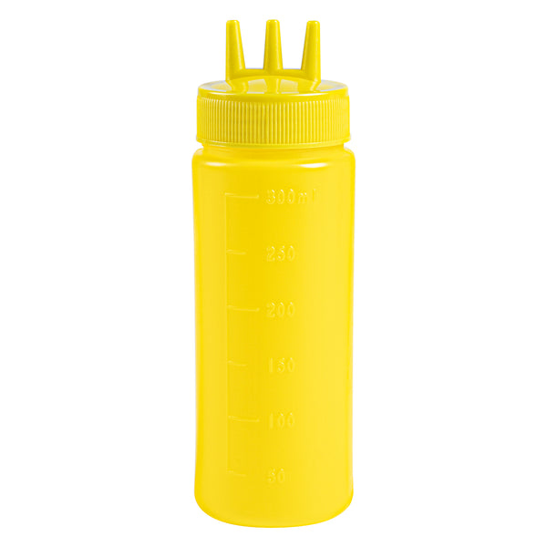 Restaurantware Sauce Tek 12 Oz Yellow Plastic Mustard Squeeze Bottle - With Triple Dispersion Tip - 6 Count Box
