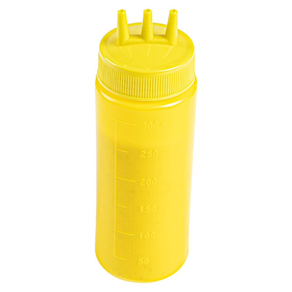 restaurantware Sauce Tek 12 oz Yellow Plastic Mustard Squeeze Bottle - with Triple Dispersion Tip - 6 count box