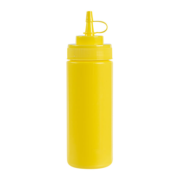 Restaurantware Sauce Tek 12 Oz Yellow Plastic Squeeze Bottle - With Cap Wide Mouth - 2 1/4" X 2 1/4" X 7 3/4" - 1 Count Box