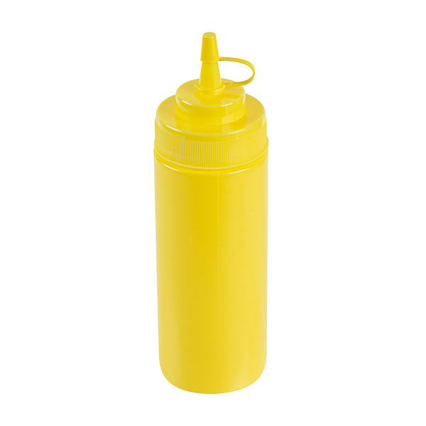 Restaurantware Sauce Tek 12 Oz Yellow Plastic Squeeze Bottle - With Cap Wide Mouth - 2 1/4" X 2 1/4" X 7 3/4" - 1 Count Box