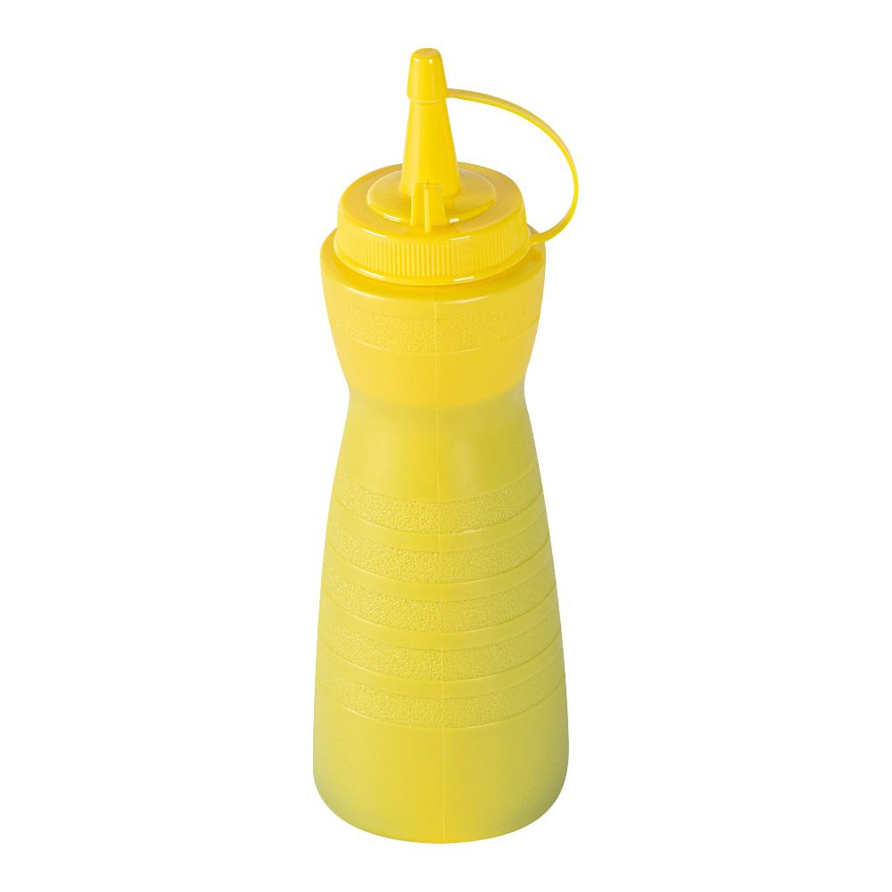 restaurantware Sauce Tek 12 oz Yellow Plastic Squeeze Bottle - with Cap - 2 1/4" x 2 1/4" x 7 3/4" - 1 count box