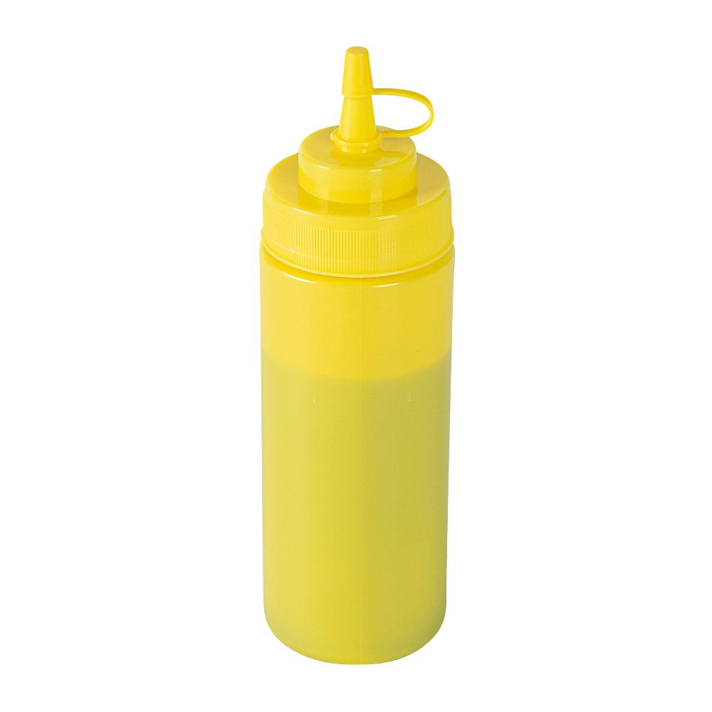 restaurantware Sauce Tek 12 oz Yellow Plastic Squeeze Bottle - with Cap Wide Mouth - 2 1/4" x 2 1/4" x 7 3/4" - 1 count box