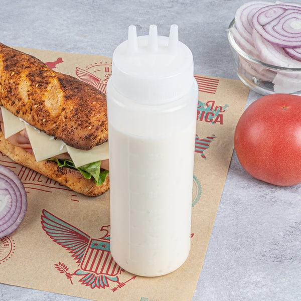 Restaurantware Sauce Tek 16 Oz Clear Plastic All-Purpose Squeeze Bottle - With Triple Dispersion Tip - 6 Count Box