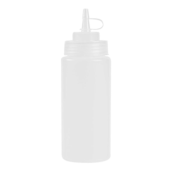 Restaurantware Sauce Tek 16 Oz Clear Plastic Squeeze Bottle - With Cap Wide Mouth - 2 1/2" X 2 1/2" X 7 3/4" - 1 Count Box