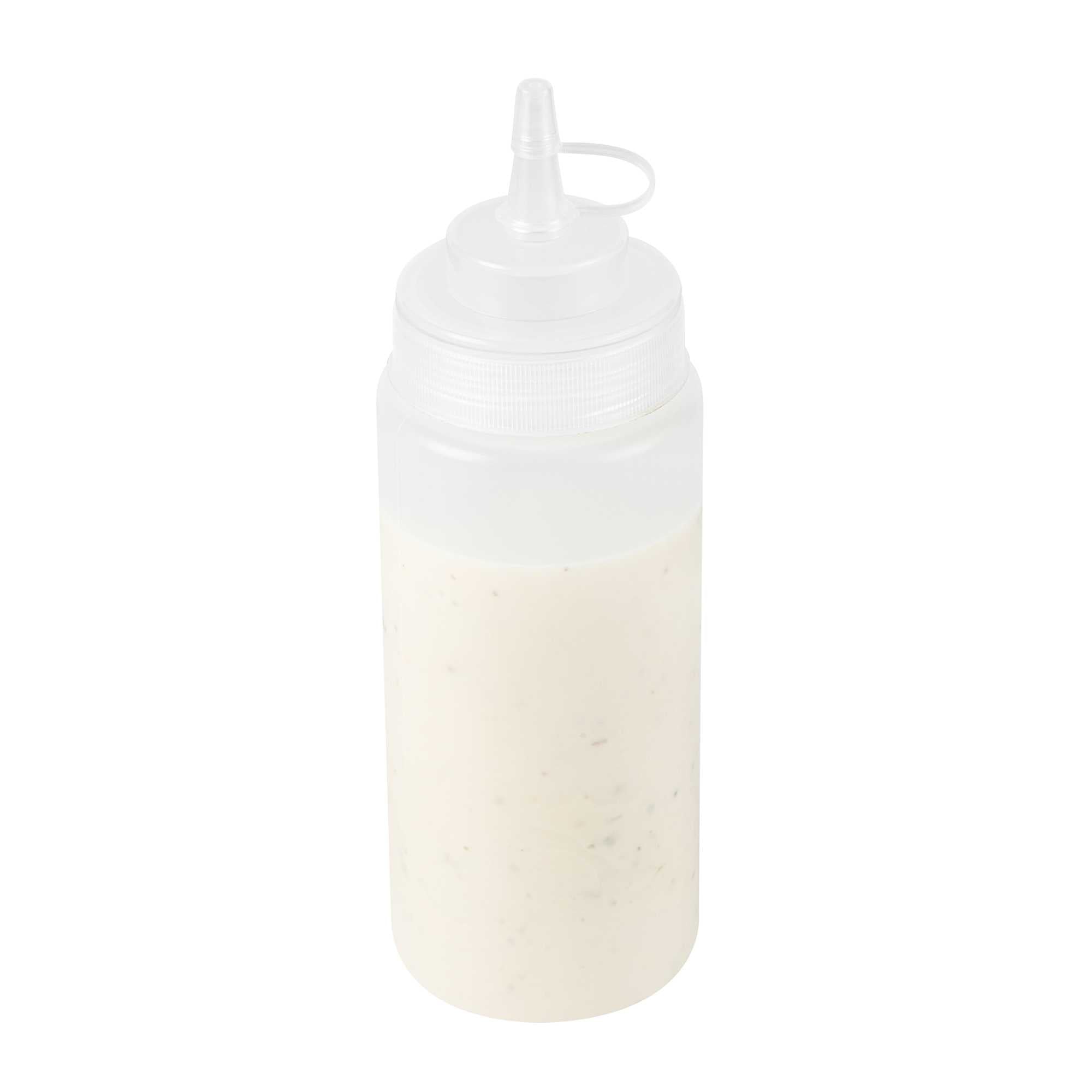 restaurantware Sauce Tek 16 oz Clear Plastic Squeeze Bottle - with Cap Wide Mouth - 2 1/2" x 2 1/2" x 7 3/4" - 1 count box