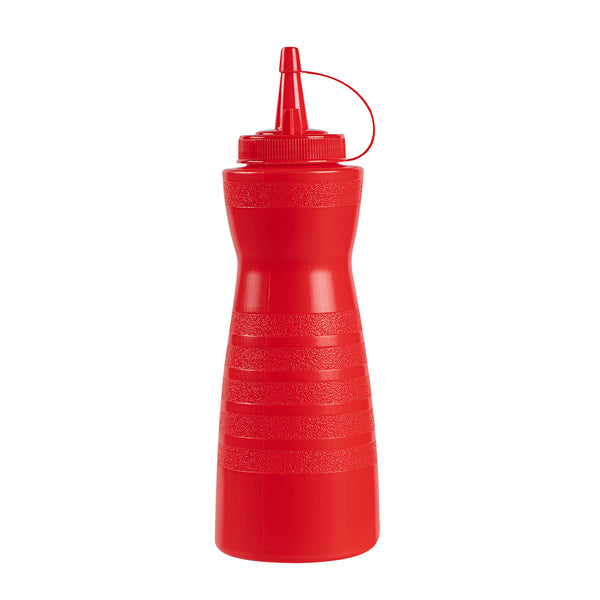 Restaurantware Sauce Tek 16 Oz Red Plastic Squeeze Bottle - With Cap - 2 3/4" X 2 3/4" X 7 3/4" - 1 Count Box