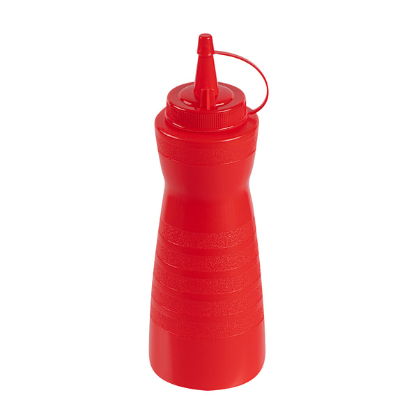 Restaurantware Sauce Tek 16 Oz Red Plastic Squeeze Bottle - With Cap - 2 3/4" X 2 3/4" X 7 3/4" - 1 Count Box