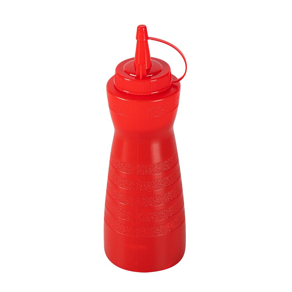 restaurantware Sauce Tek 16 oz Red Plastic Squeeze Bottle - with Cap - 2 3/4" x 2 3/4" x 7 3/4" - 1 count box