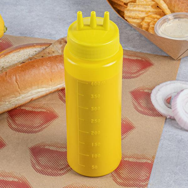 Restaurantware Sauce Tek 16 Oz Yellow Plastic Mustard Squeeze Bottle - With Triple Dispersion Tip - 6 Count Box