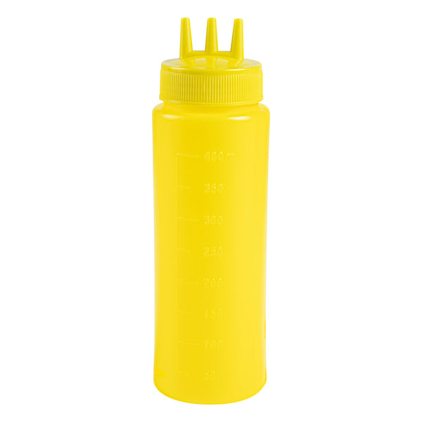 Restaurantware Sauce Tek 16 Oz Yellow Plastic Mustard Squeeze Bottle - With Triple Dispersion Tip - 6 Count Box