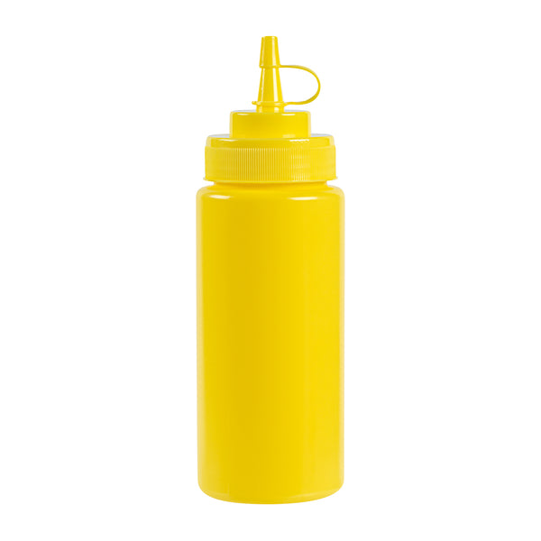 Restaurantware Sauce Tek 16 Oz Yellow Plastic Squeeze Bottle - With Cap Wide Mouth - 2 1/2" X 2 1/2" X 7 3/4" - 1 Count Box