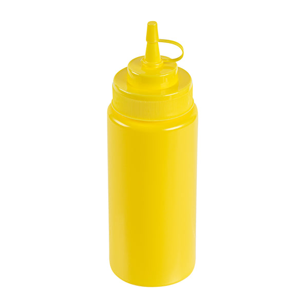 Restaurantware Sauce Tek 16 Oz Yellow Plastic Squeeze Bottle - With Cap Wide Mouth - 2 1/2" X 2 1/2" X 7 3/4" - 1 Count Box