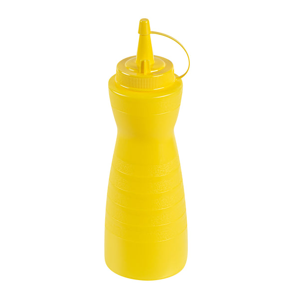 Restaurantware Sauce Tek 16 Oz Yellow Plastic Squeeze Bottle - With Cap - 2 3/4" X 2 3/4" X 7 3/4" - 1 Count Box
