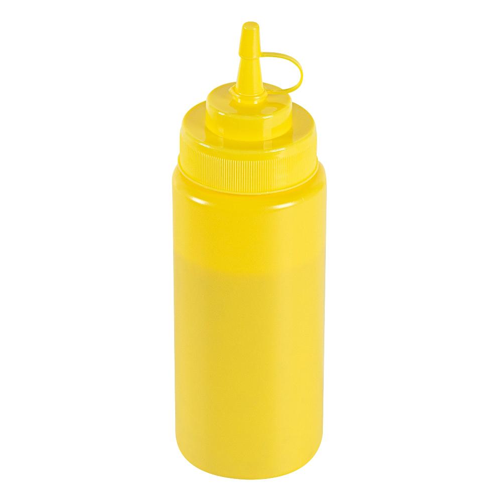 restaurantware Sauce Tek 16 oz Yellow Plastic Squeeze Bottle - with Cap Wide Mouth - 2 1/2" x 2 1/2" x 7 3/4" - 1 count box