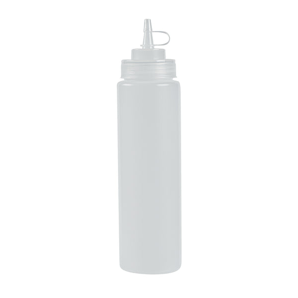 Restaurantware Sauce Tek 24 Oz Clear Plastic Squeeze Bottle - With Cap Wide Mouth - 2 1/2" X 2 1/2" X 10 1/4" - 1 Count Box