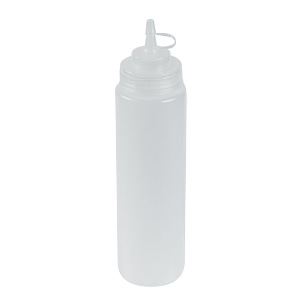 Restaurantware Sauce Tek 24 Oz Clear Plastic Squeeze Bottle - With Cap Wide Mouth - 2 1/2" X 2 1/2" X 10 1/4" - 1 Count Box