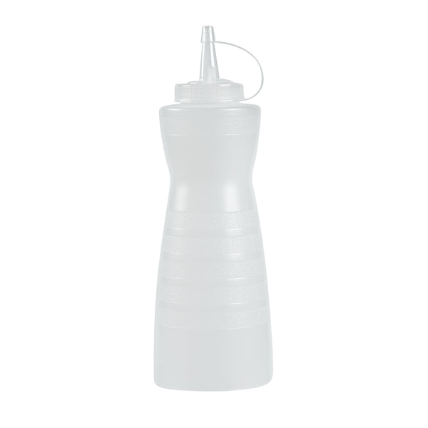 Restaurantware Sauce Tek 24 Oz Clear Plastic Squeeze Bottle - With Cap - 2 3/4" X 2 3/4" X 10 1/4" - 1 Count Box