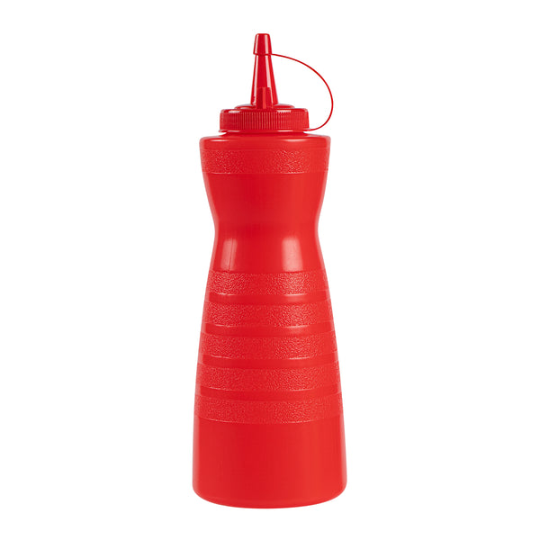 Restaurantware Sauce Tek 24 Oz Red Plastic Squeeze Bottle - With Cap - 2 3/4" X 2 3/4" X 10 1/4" - 1 Count Box
