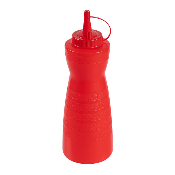 Restaurantware Sauce Tek 24 Oz Red Plastic Squeeze Bottle - With Cap - 2 3/4" X 2 3/4" X 10 1/4" - 1 Count Box