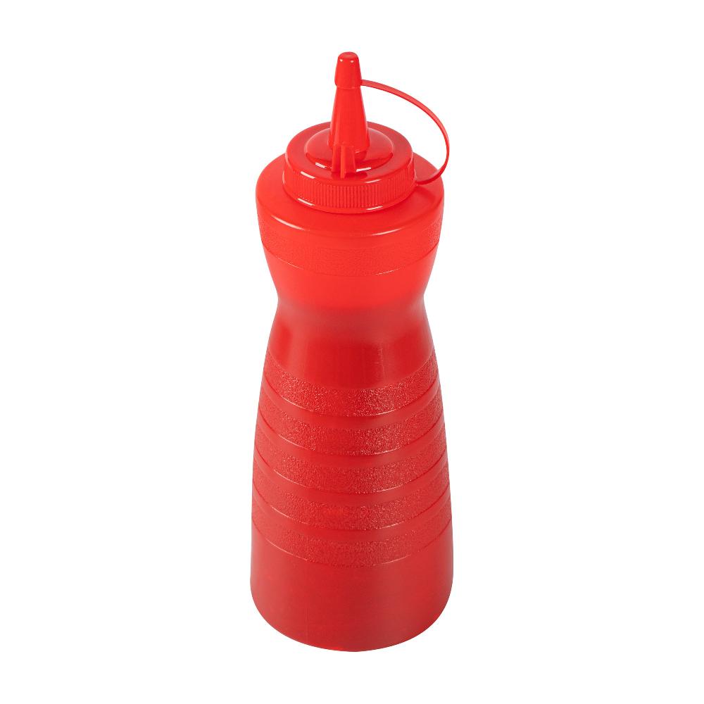 restaurantware Sauce Tek 24 oz Red Plastic Squeeze Bottle - with Cap - 2 3/4" x 2 3/4" x 10 1/4" - 1 count box