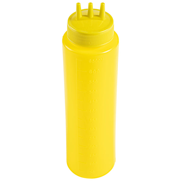 Restaurantware Sauce Tek 24 Oz Yellow Plastic Mustard Squeeze Bottle - With Triple Dispersion Tip - 6 Count Box