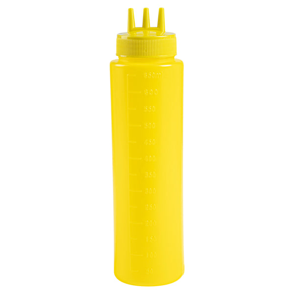 Restaurantware Sauce Tek 24 Oz Yellow Plastic Mustard Squeeze Bottle - With Triple Dispersion Tip - 6 Count Box
