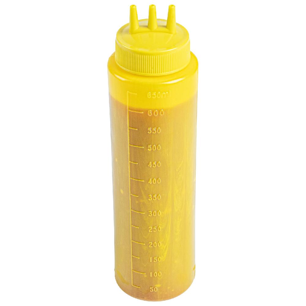 restaurantware Sauce Tek 24 oz Yellow Plastic Mustard Squeeze Bottle - with Triple Dispersion Tip - 6 count box