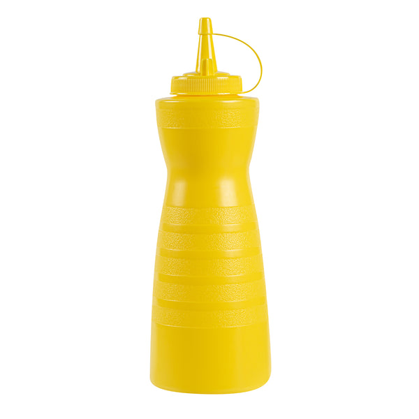 Restaurantware Sauce Tek 24 Oz Yellow Plastic Squeeze Bottle - With Cap - 2 3/4" X 2 3/4" X 10 1/4" - 1 Count Box