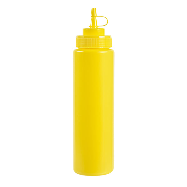Restaurantware Sauce Tek 24 Oz Yellow Plastic Squeeze Bottle - With Cap Wide Mouth - 2 1/2" X 2 1/2" X 10 1/4" - 1 Count Box