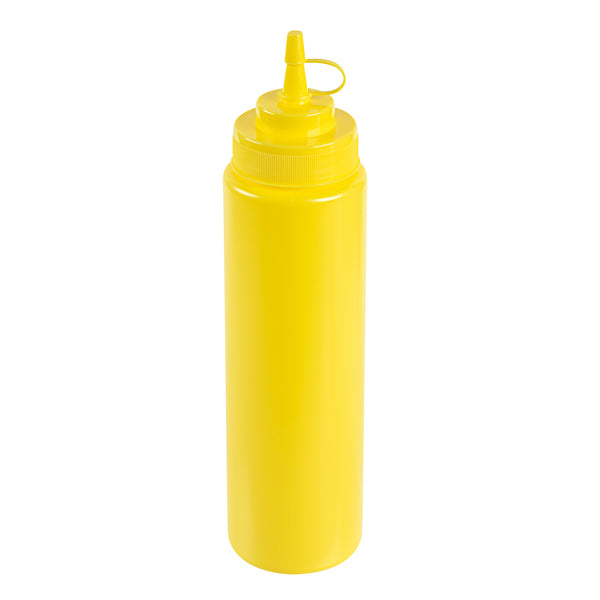 Restaurantware Sauce Tek 24 Oz Yellow Plastic Squeeze Bottle - With Cap Wide Mouth - 2 1/2" X 2 1/2" X 10 1/4" - 1 Count Box