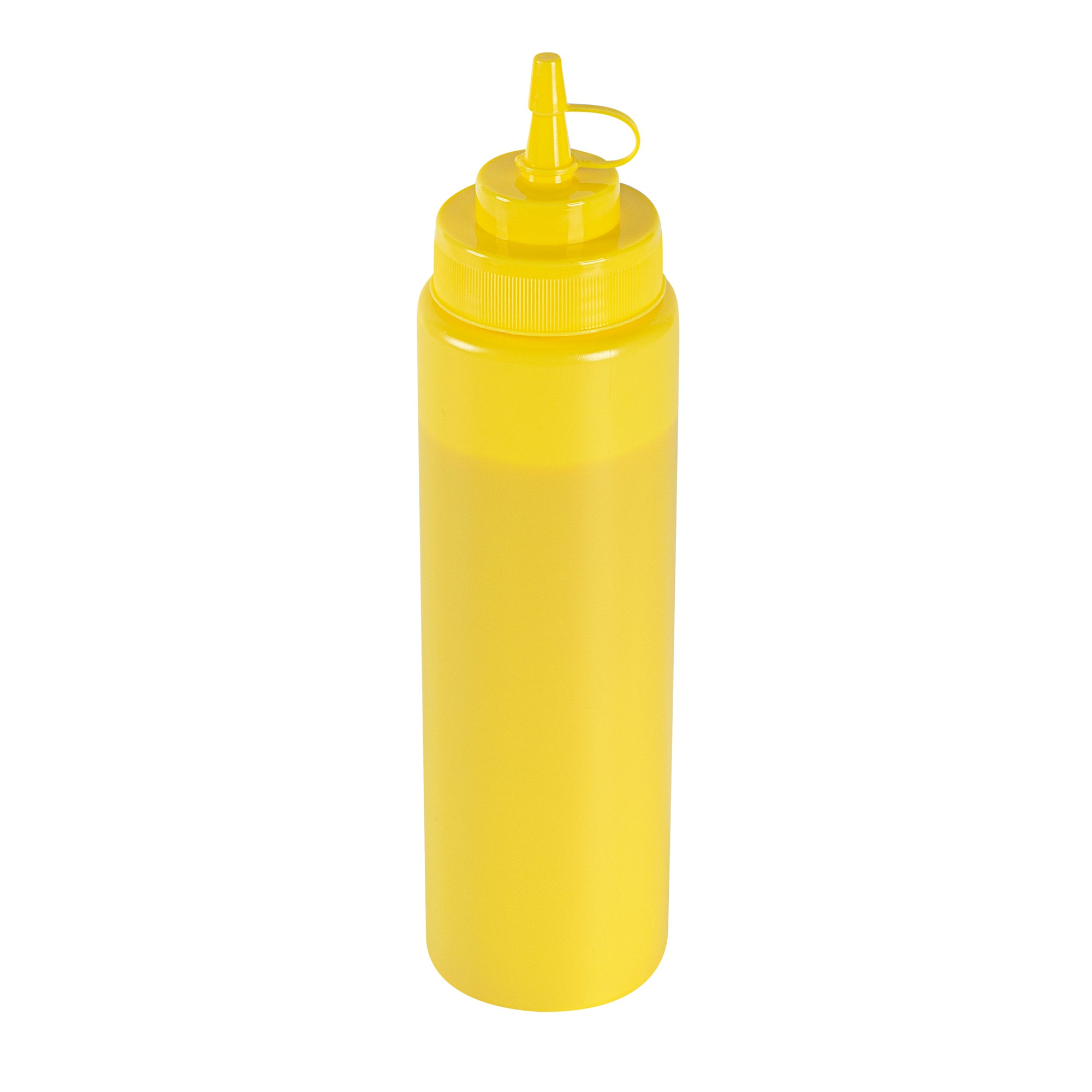 restaurantware Sauce Tek 24 oz Yellow Plastic Squeeze Bottle - with Cap Wide Mouth - 2 1/2" x 2 1/2" x 10 1/4" - 1 count box