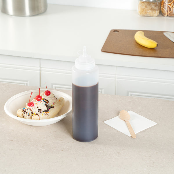 Restaurantware Sauce Tek 32 Oz Clear Plastic Squeeze Bottle - With Cap Wide Mouth - 3" X 3" X 11 1/2" - 1 Count Box
