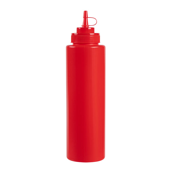 Restaurantware Sauce Tek 32 Oz Red Plastic Squeeze Bottle - With Cap Wide Mouth - 3" X 3" X 11 1/2" - 1 Count Box