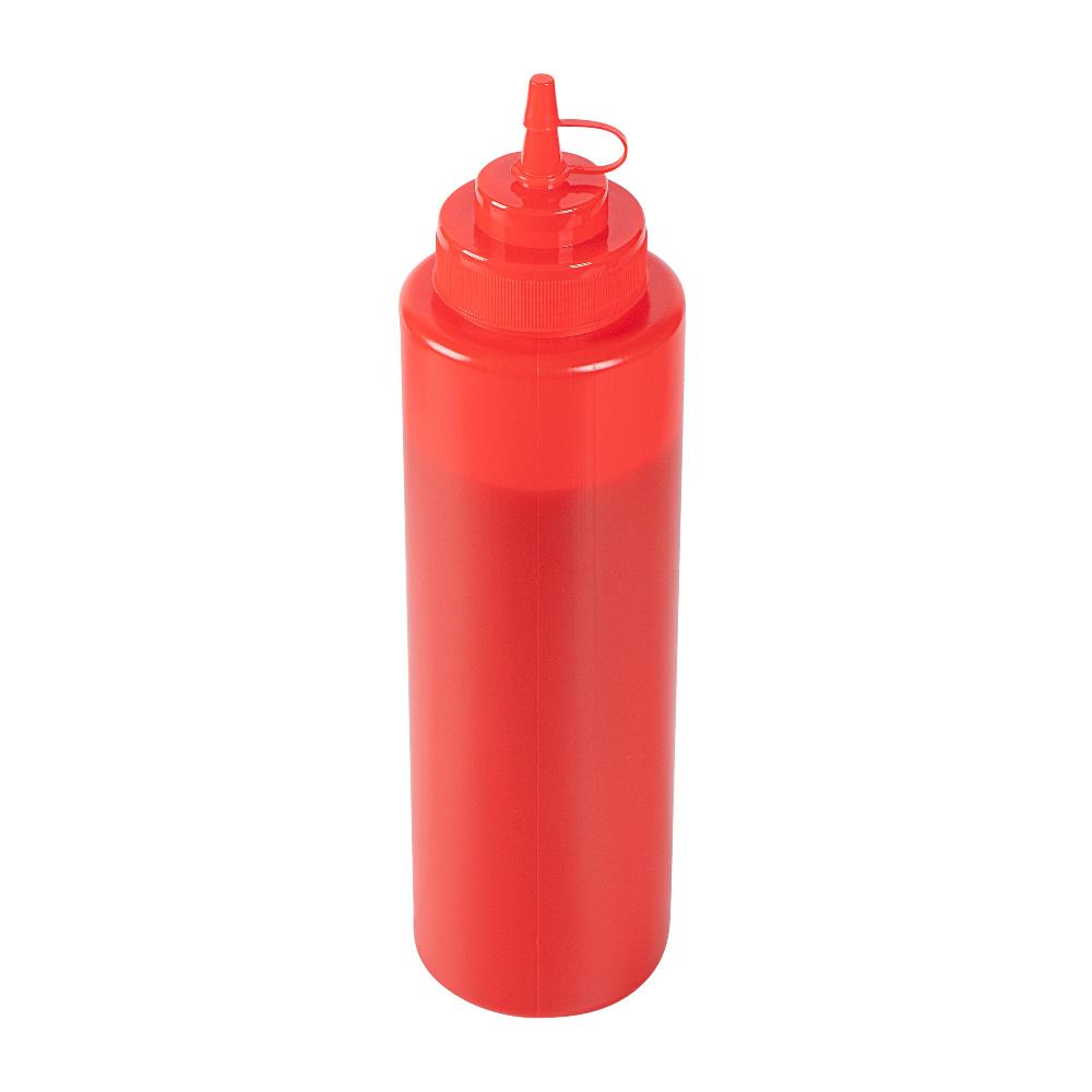 restaurantware Sauce Tek 32 oz Red Plastic Squeeze Bottle - with Cap Wide Mouth - 3" x 3" x 11 1/2" - 1 count box