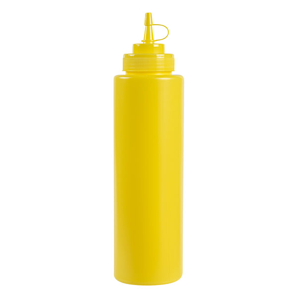 Restaurantware Sauce Tek 32 Oz Yellow Plastic Squeeze Bottle - With Cap Wide Mouth - 3" X 3" X 11 1/2" - 1 Count Box