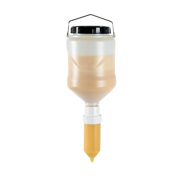Restaurantware Sauce Tek 3L Plastic Hanging Bottle Condiment Pump Dispenser - With Squeeze Nozzle - 6" X 6" X 16 3/4" - 1 Count Box