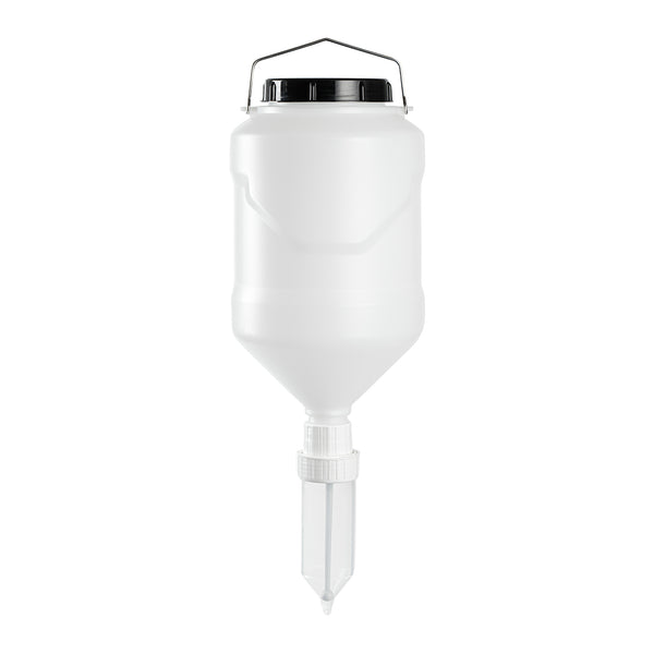 Restaurantware Sauce Tek 5L Plastic Hanging Bottle Condiment Pump Dispenser - With Squeeze Nozzle - 7 1/4" X 7 1/4" X 19 1/2" - 1 Count Box