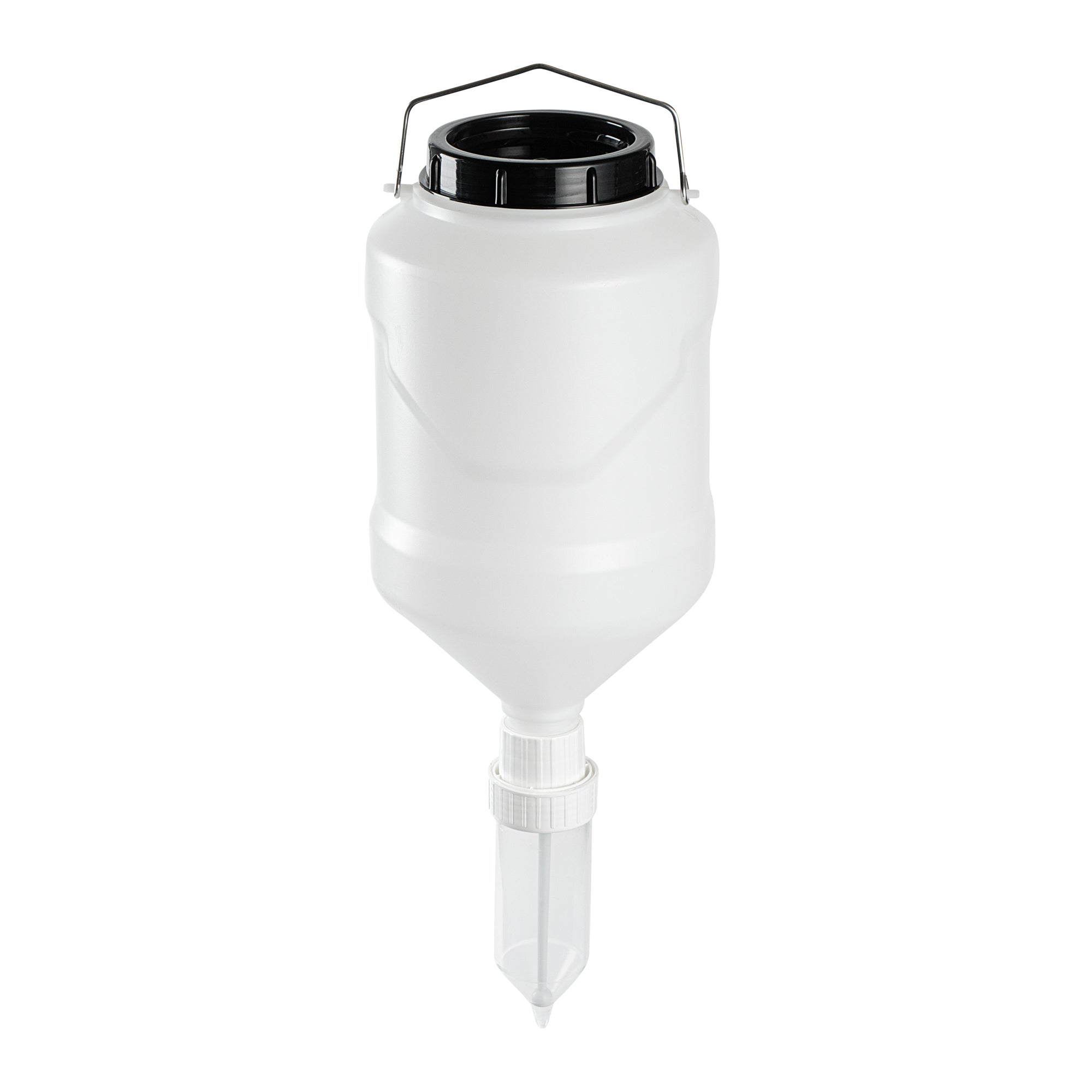 restaurantware Sauce Tek 5L Plastic Hanging Bottle Condiment Pump Dispenser - with Squeeze Nozzle - 7 1/4" x 7 1/4" x 19 1/2" - 1 count box