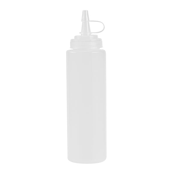 Restaurantware Sauce Tek 8 Oz Clear Plastic Squeeze Bottle - With Cap Wide Mouth - 2" X 2" X 7 1/4" - 1 Count Box