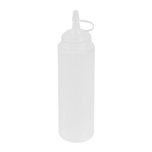 Restaurantware Sauce Tek 8 Oz Clear Plastic Squeeze Bottle - With Cap Wide Mouth - 2" X 2" X 7 1/4" - 1 Count Box