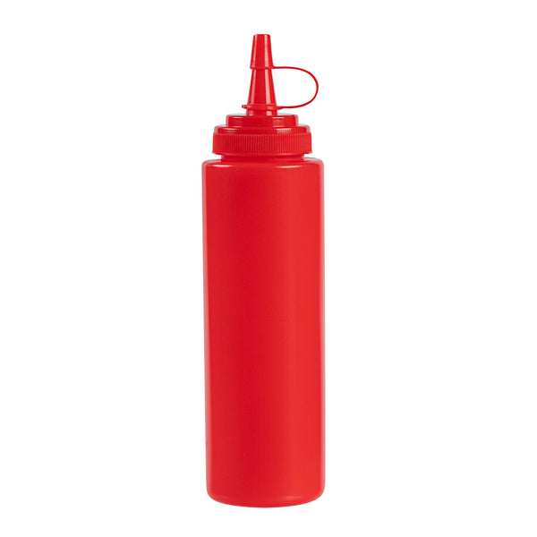 Restaurantware Sauce Tek 8 Oz Red Plastic Squeeze Bottle - With Cap Wide Mouth - 2" X 2" X 7 1/4" - 1 Count Box