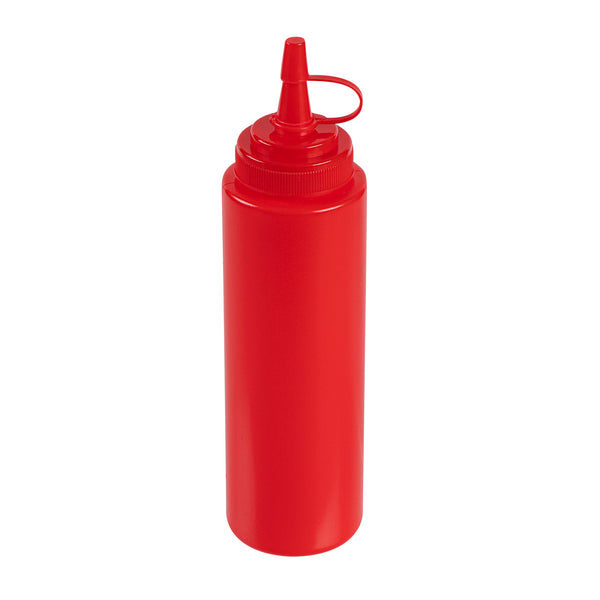 Restaurantware Sauce Tek 8 Oz Red Plastic Squeeze Bottle - With Cap Wide Mouth - 2" X 2" X 7 1/4" - 1 Count Box