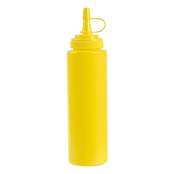 Restaurantware Sauce Tek 8 Oz Yellow Plastic Squeeze Bottle - With Cap Wide Mouth - 2" X 2" X 7 1/4" - 1 Count Box